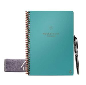rocketbook fusion smart reusable notebook – calendar, to-do lists, and note template pages with 1 pilot frixion pen and 1 microfiber cloth included – neptune teal cover, executive size (6″ x 8.9″)