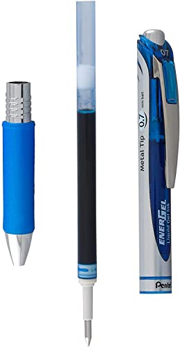 Pentel EnerGel Liquid Gel Ink Pens 0.7 mm - Pack of 5 Blue Deluxe RTX Energel Pens with 3 Refills