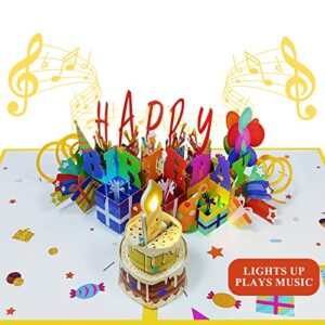 yixin musical birthday cards with light and music, blowable, 3d birthday popup cards, blow out led light candle– plays hit song ‘happy birthday’ (birthday card)