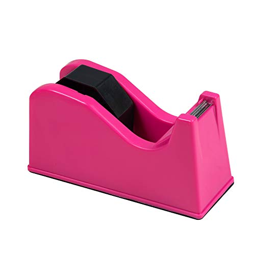 IHOMECOOKER Desktop Tape Dispenser Adhesive Roll Holder (Fits 1" & 3" Core) with Weighted Nonskid Rose red