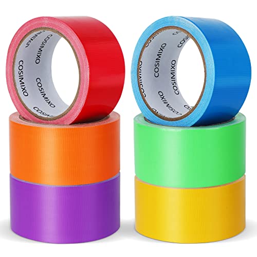 6-Pack Rainbow Colored Duct Tape 15 Yards x 2 Inch Heavy Duty, No Residue, Tear by Hand & Waterproof,Great for Packaging, Arts & Crafts, Color-Coding, and DIY Projects