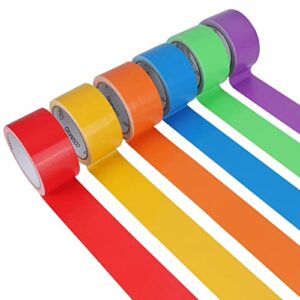 6-Pack Rainbow Colored Duct Tape 15 Yards x 2 Inch Heavy Duty, No Residue, Tear by Hand & Waterproof,Great for Packaging, Arts & Crafts, Color-Coding, and DIY Projects