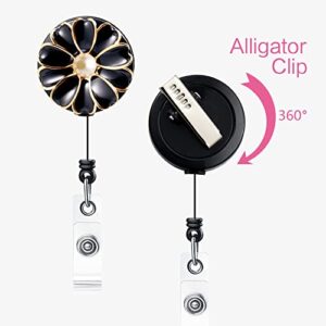 Qinsuee Retractable Badge Holder with Alligator Clip, 24 inch Retractable Cord, ID Badge Reel with Pearl, 3 Pack (Multiple)