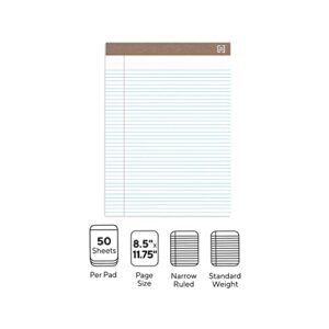 STAPLES 100% Recycled 8 1/2" x 11 3/4", White, Perforated Notepads, Narrow Ruled, 12/Pack