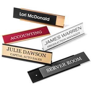 providence engraving personalized desk name plates – custom office wall or desk name plates with aluminum holder with two lines of laser engraved text, 2″ x 8″