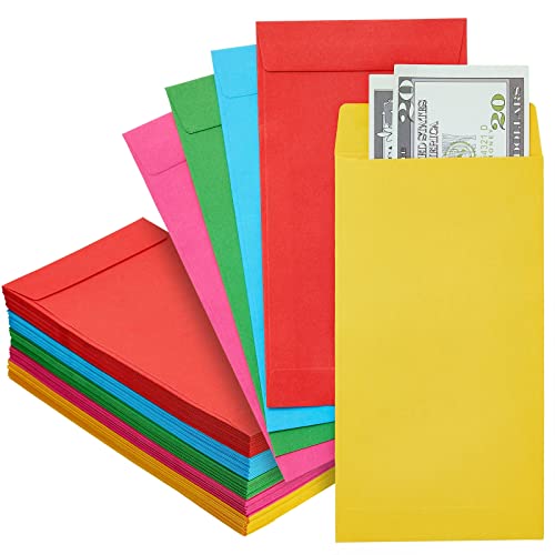 100 Pack Colorful Money Envelopes for Cash, Payroll, Money Saving, Coins, Currency, 100GSM (4 x 7 In)