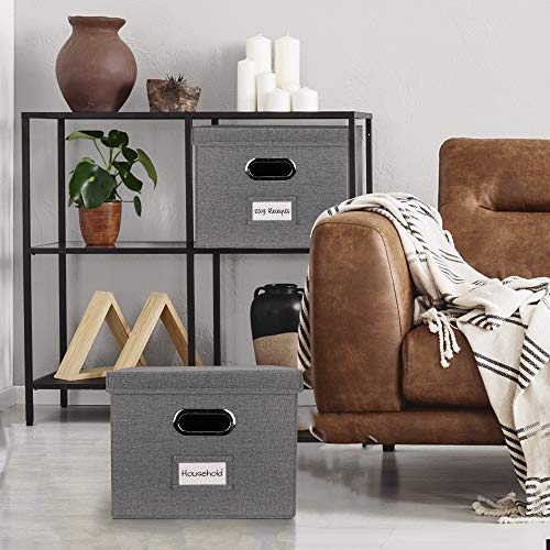 ZICOTO Decorative File Organizer Box - Collapsible Linen File Cabinet for Easy File Folder Storage - Store All Your Documents and File Folders in Style
