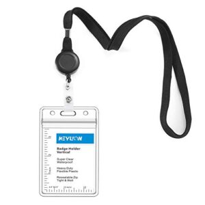 keylion cruise lanyard with id holder sets (black,3 pack)- flat id lanyard with retractable badge reel & heavy duty clear vertical id card name badge holder