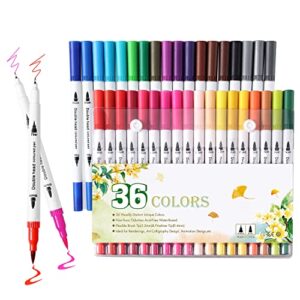 upanic 36 colors brush pens markers for adult coloring books,calligraphy markers for lettering,dual tip brush pens for kids drawing,color markers fine tip pens for art,journal planner,doodle(36pcs)