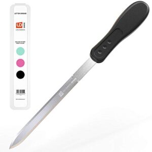 uncommon desks office letter opener – stainless steel knife-edge blade, ergonomic grip handle (black, 1 pieces)