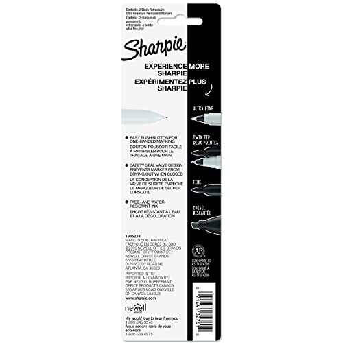 SHARPIE Retractable Permanent Markers, Ultra Fine Point, Black, 2 Count