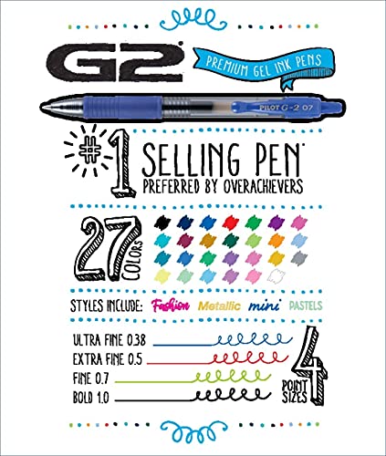 PILOT Pen 16591 G2 Premium Refillable And Retractable Gel Ink Pens, Ultra Fine Point (0.38mm), Black and Blue, 8 Count