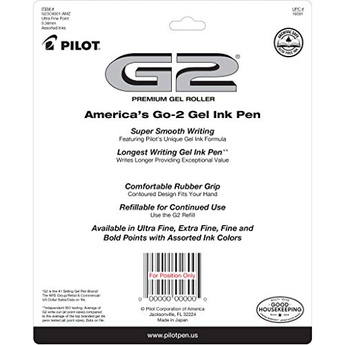 PILOT Pen 16591 G2 Premium Refillable And Retractable Gel Ink Pens, Ultra Fine Point (0.38mm), Black and Blue, 8 Count