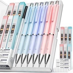 nicpro 6 pcs pastel mechanical pencil 0.5 & 0.7 mm for school, with 12 tubes hb lead refills, 3 erasers, 9 eraser refills for student writing,drawing,sketching, blue & pink & violet colors – with case