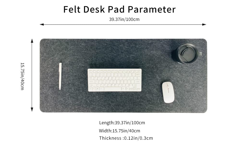 DAWNTREES Large Felt Desk Pad , 40''x16'' Full Desk Mouse Pad, Desk Pad for Keyboard ,Computer Mat for Desk ,100X40cm Felt Desk Mat for Desk Pad Protector