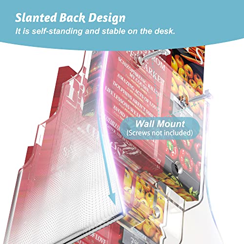 MaxGear Acrylic Brochure Holder 8.5 x 11 inch, Clear Literature Organizer Magazine Stand with Removable Divider for 4 x 9 inch Brochures, 4 Tier Pamphlet Display for Wall Mount or Countertop