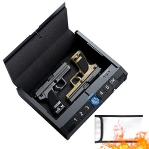 AINIRO Gun Safe for Pistols - Biometric Gun Safe for Handgun with Fireproof Document Bag, Quick-Access Gun Lock with Fingerprint Identification or Key Pad, Firearm Storage Home Bedside Nightstand Car