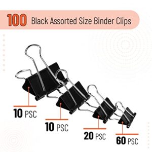 Mr. Pen- Binder Clips, 100 pc, Assorted Sizes, Black, Paper Binder Clips, Paper Clamps Assorted Sizes, Black Clips for Paper, Black Binder Clips, Office Clips Assorted, Metal Binder Clips