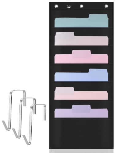 Mr. Pen- Hanging Wall File Organizer, 6 Pocket, Black, 3 Overdoor Hangers Included, Over The Door File Organizer, Hanging Folder Organizer, Wall Folder Organizer, Hanging File Organizer for Wall