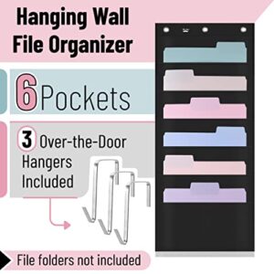 Mr. Pen- Hanging Wall File Organizer, 6 Pocket, Black, 3 Overdoor Hangers Included, Over The Door File Organizer, Hanging Folder Organizer, Wall Folder Organizer, Hanging File Organizer for Wall