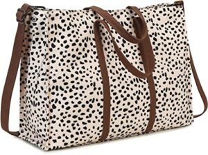 laptop tote bag for women work shoulder bags 15.6 inch canvas laptop computer purse messenger teacher handbag business office briefcase (leopard – apricot)