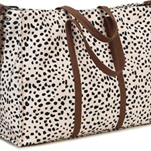 Laptop Tote Bag for Women Work Shoulder Bags 15.6 inch Canvas Laptop Computer Purse Messenger Teacher Handbag Business Office Briefcase (Leopard - Apricot)