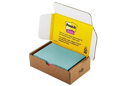 Post-it Super Sticky Notes, 4x6 in, 5 Pads/Pack, 90 Sheets/Pad, Amazon Exclusive Bright Color Collection, Aqua Splash, Acid Lime, Sunnyside, Guava and Iris Infusion