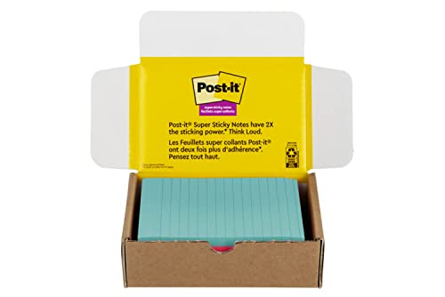 Post-it Super Sticky Notes, 4x6 in, 5 Pads/Pack, 90 Sheets/Pad, Amazon Exclusive Bright Color Collection, Aqua Splash, Acid Lime, Sunnyside, Guava and Iris Infusion