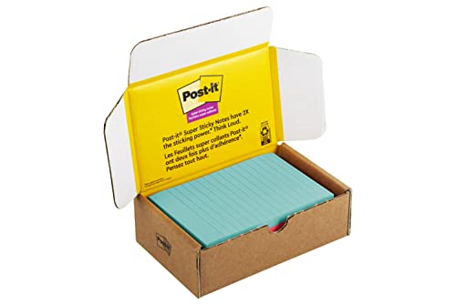 Post-it Super Sticky Notes, 4x6 in, 5 Pads/Pack, 90 Sheets/Pad, Amazon Exclusive Bright Color Collection, Aqua Splash, Acid Lime, Sunnyside, Guava and Iris Infusion