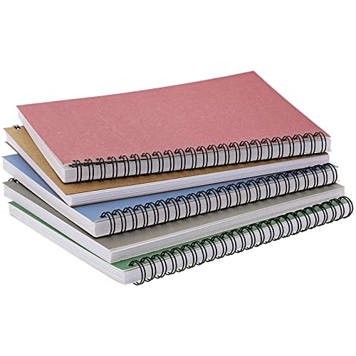 5 Pack Lined Spiral Bound Journal Bulk Set for Students, Kraft Hardcover 6x8 Notebook Refill in 5 Colors, 60 Sheets / 120 Pages