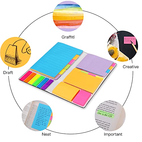 Sticky Notes Set, Hommie Colored Divider Self-Stick Notes Pads Bundle, Prioritize with Color Coding, 60 Ruled (3.7x6), 40 Dotted (3.7x3), 40 Blank (3x3.7), 60 Per Rectangular, 25 Per PET Color