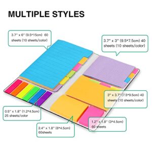 Sticky Notes Set, Hommie Colored Divider Self-Stick Notes Pads Bundle, Prioritize with Color Coding, 60 Ruled (3.7x6), 40 Dotted (3.7x3), 40 Blank (3x3.7), 60 Per Rectangular, 25 Per PET Color