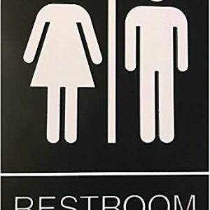 CORKO MANUFACTURING Unisex Braille Restroom Sign - Comes with Graphical Symbols and Double Sided 3M Tape to Secure Perfectly in Less Than a Minute - Size 9 x 6 Inch | Black