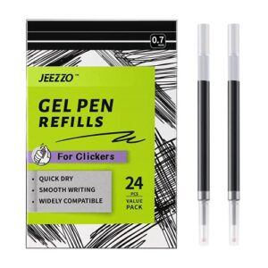 jeezzo gel ink refills for retractable click pens black medium point compatible with pilot g2 pentel energel jetstream sharpie s-gel uniball signo zebra sarasa 24 pcs