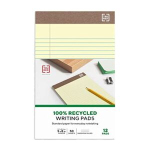 STAPLES 815590 100% Recycled Narrow Ruled Perforated Notepads Canary 5-Inch X 8-Inch 12/Pk