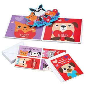 Hallmark Valentines Day Cards for Kids and Pop Up Mailbox for Classroom Exchange, Cats and Dogs (1 Box, 32 Valentine Cards, 1 Teacher Card)