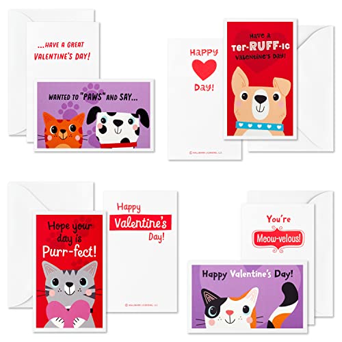 Hallmark Valentines Day Cards for Kids and Pop Up Mailbox for Classroom Exchange, Cats and Dogs (1 Box, 32 Valentine Cards, 1 Teacher Card)