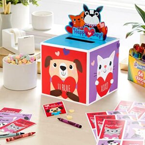 Hallmark Valentines Day Cards for Kids and Pop Up Mailbox for Classroom Exchange, Cats and Dogs (1 Box, 32 Valentine Cards, 1 Teacher Card)