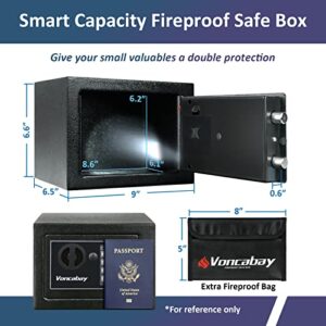 Voncabay Money Safe Box for Home with Sensor Light & Fireproof Money Bag for Cash Safe, Security Safe Box for Money Safe with Keys & Pass Code, Lock Box Fireproof Safe with Digital Keypad