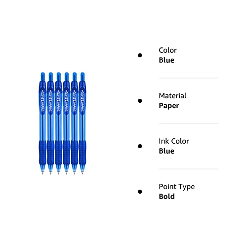 Paper Mate Profile Retractable Ballpoint Pens 1.4mm Bold Point 6-Count Blue for School Colleges Journaling and Office Supplies