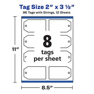 Avery Printable Blank Gift Tags with Sure Feed, 2" x 3.5", White, 96 Customizable Tags with Strings (22802)