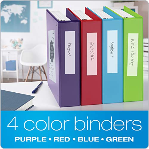 Cardinal 3 Ring Binders, 2 Inch Binder with Round Rings, Holds 475-Sheets, ClearVue Covers, Non-Stick, PVC-Free, Assorted Colors, 4 Pack (29311)