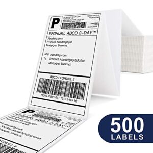 Thermal Labels, POLONO 4" x 6" Direct Thermal Shipping Labels (Pack of 500), Perforated Fanfold Labels Compatible with Label Printer, MUNBYN, Rollo, IDPRT SP420, SP410, POLONO PL60, Commercial Grade