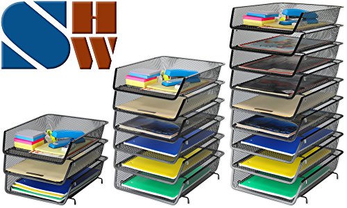 3 Pack - Stackable Desk File Document Letter Tray Organizer, Black