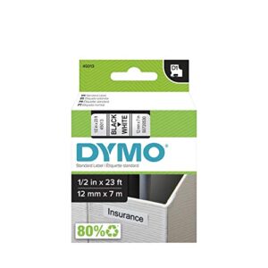 dymo standard d1 labeling tape for labelmanager label makers, black print on white tape, 1/2” w x 23′ l, 1 catridge (45013)