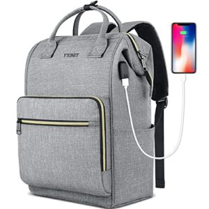 laptop backpack for women, travel backpack for school with usb charging port fit 15.6 inch laptop, college backpack purse water resistant school bookbag carry on bag for office/teacher/work, grey