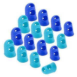 wisdompro 16 pcs finger tips, 4 sizes silicone thimble fingertip grips finger protectors pads cover for paper sorting, page turning, hand sewing, money counting, guitar playing – blue, aqua