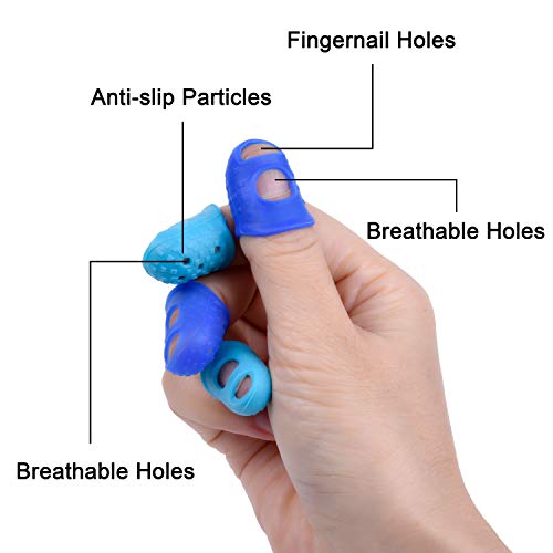 Wisdompro 16 Pcs Finger Tips, 4 Sizes Silicone Thimble Fingertip Grips Finger Protectors Pads Cover for Paper Sorting, Page Turning, Hand Sewing, Money Counting, Guitar Playing - Blue, Aqua