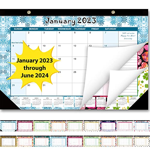 Desk Calendar 2023: Monthly Pages 17 x 11-1/2 Inches Runs from January 2023 to June 2024 - 18 Monthly Calendar with Corner Protectors for School, Home and Office