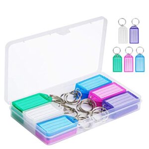 cuttte 20 pack plastic key tags with container, key labels with ring and label window, 5 colors